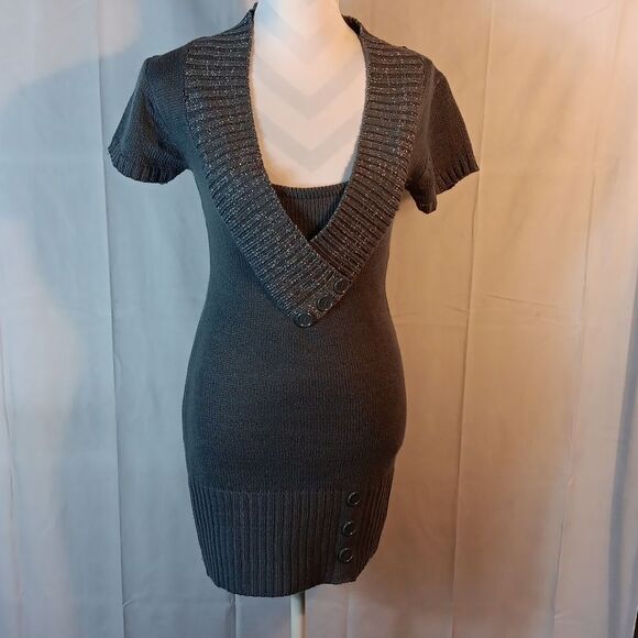 Red Paint Gray Sweater Dress - Picture 1 of 6